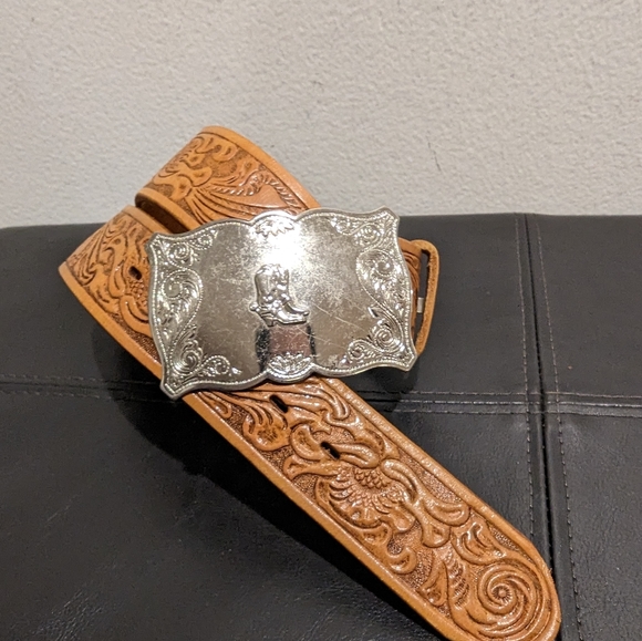 Vintage Genuine Leather Western Rodeo Belt Cowboy boots buckle - Picture 3 of 12